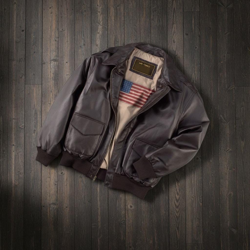 Handmade Genuine Leather Bomber Jacket: Men's Air Force USA Flag