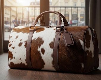 Handmade Cowhide Leather Duffel Bag: Western Travel Weekender