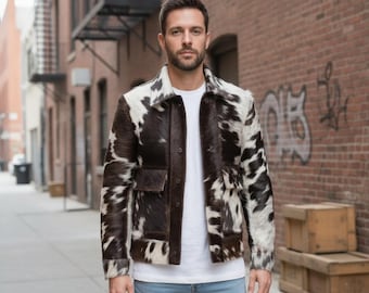 Handmade Men's Cowhide Cowboy Jacket | Hair-On Western Leather Coat
