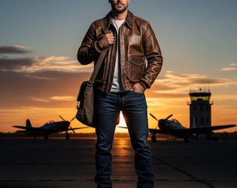 Distressed Brown Sheepskin Leather A2 Flight Bomber Jacket