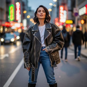 Handgemaakte bruine leren motorjas: oversized vintage biker-dames