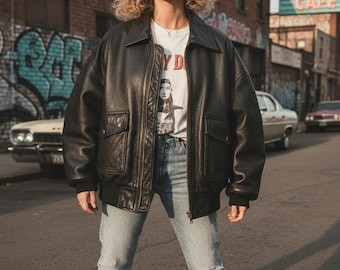 Vintage 1980s Black Lamb Leather Bomber Jacket – Made in Spain - Etsy