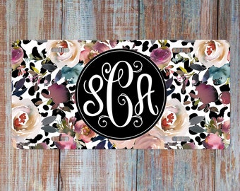 Front car tag Customize Plate and keychain Monogram gift Floral car tag Monogrammed car tag License plate Pink /& Gold Car tag