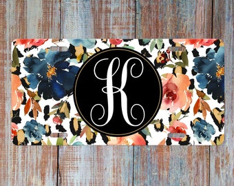 Leopard License Plate White Gold,Orange Animal Print Floral Purple Personalized Front Car Tag for Women Black Fuschia Name Car Plate