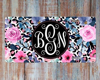 Leopard License Plate White Gold,Orange Animal Print Floral Purple Personalized Front Car Tag for Women Black Fuschia Name Car Plate