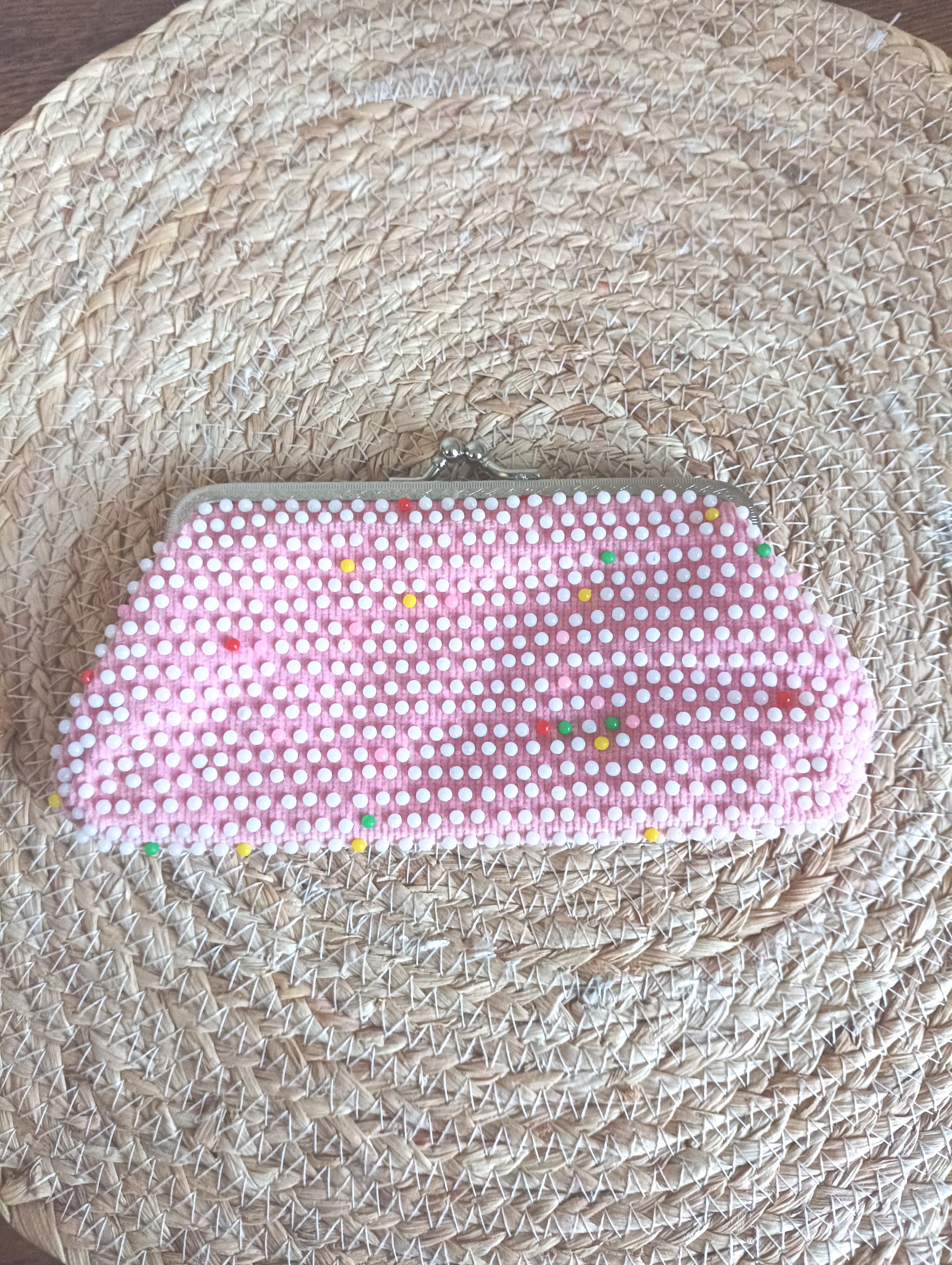 80s Beaded Coin Purse, Vintage Colorful Beaded Coin Purse, Kawaii