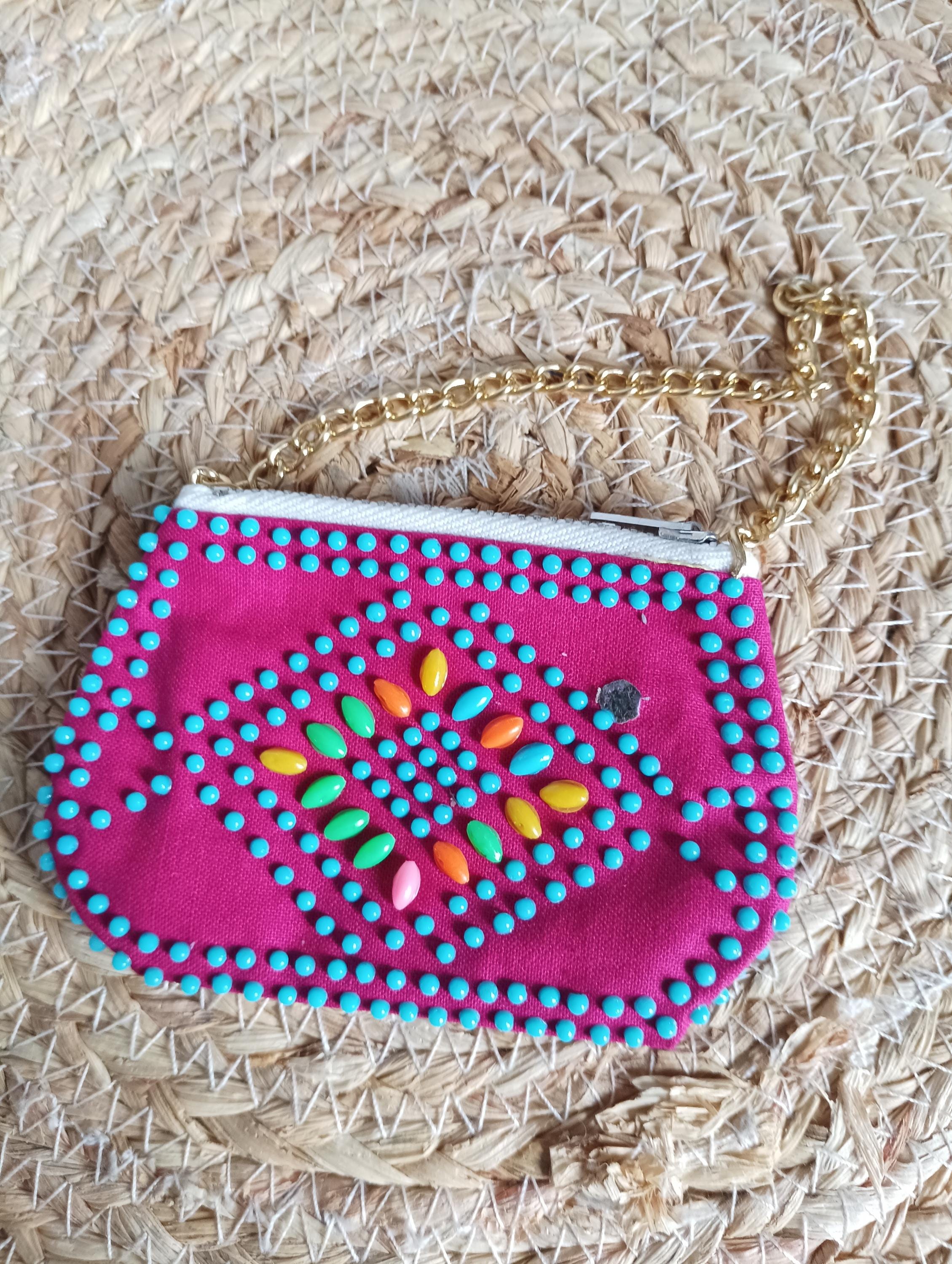 80s Beaded Coin Purse, Vintage Colorful Beaded Coin Purse, Kawaii