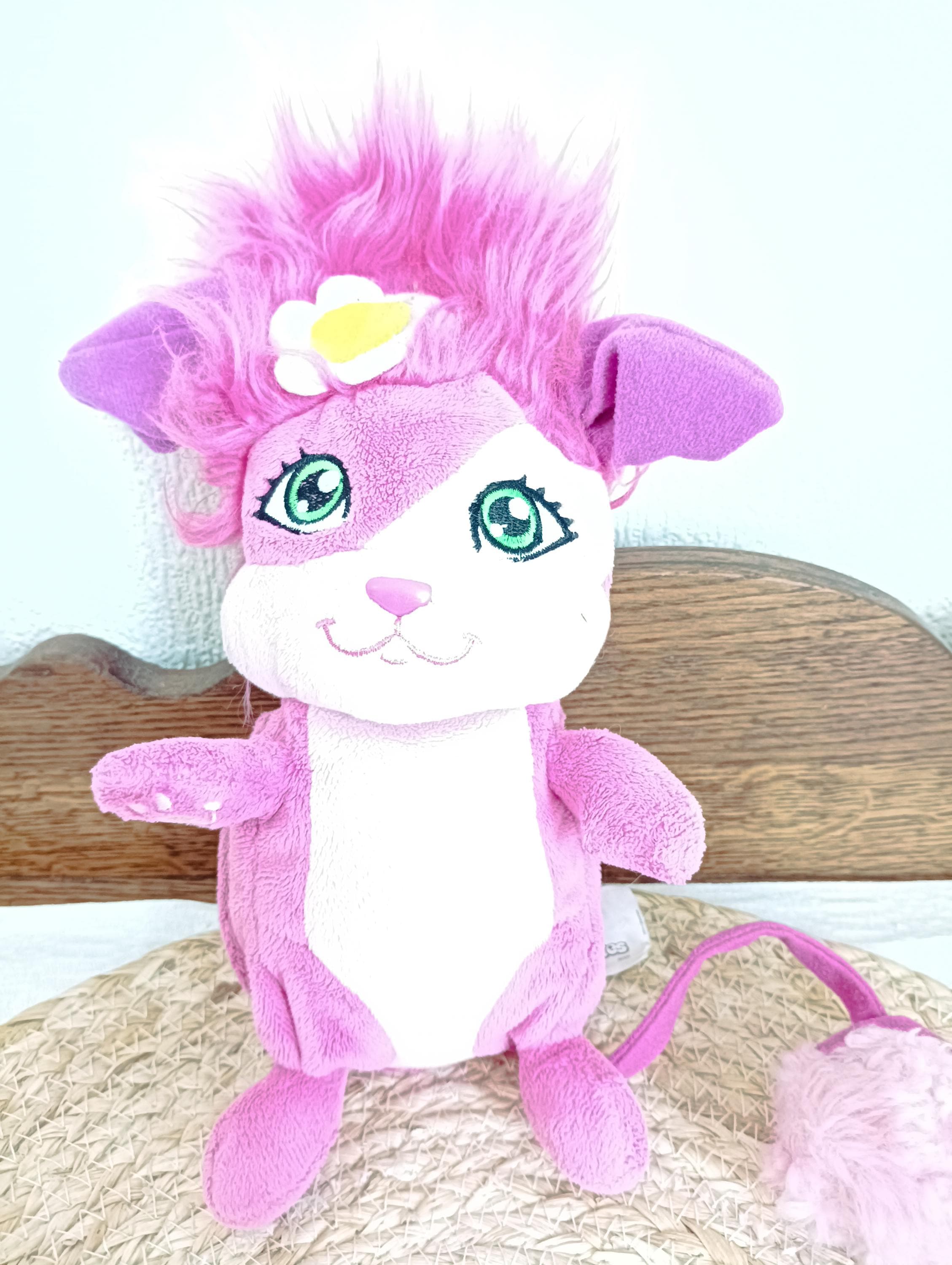 Peluche Popples Vintage 1985 - Sac Blanc, Cheveux Jaunes, Yeux Bleus - Mattel - Occasion