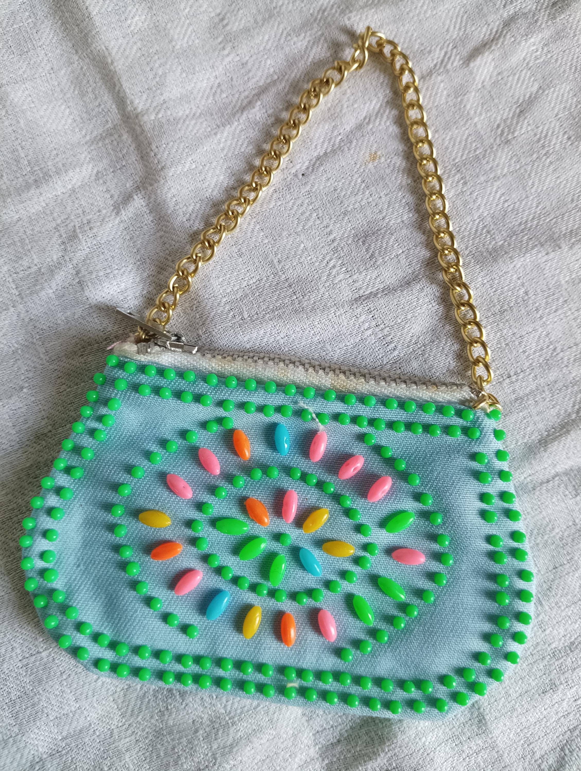 80s Beaded Coin Purse, Vintage Colorful Beaded Coin Purse, Kawaii
