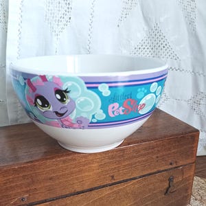 Lps bowl hasbro 2011, panda koala penguin, vintage littlest pet shop tableware, bol lps collection, blue pink nursery decor, kids gift idea
