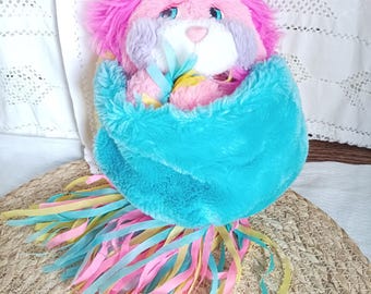 Cute vintage Popples cheerleader party, large Popple 28.5 cm, multicoloured plush toy, original Mattel 1980s, multicoloured Popples plush
