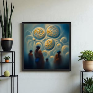 Sökare Blått och Guld Surrealistiskt Konsttryck, Meditativ Abstrakt Väggdekor, Kontemplativ Figurkonst, Dreamcore Liminal Space, Digital Nedladdning