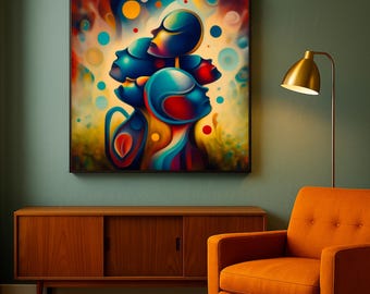 Surreal Faces Abstract Art Print, Modern Conceptual Wall Decor, Minimalist Surrealist Poster, Digital Download