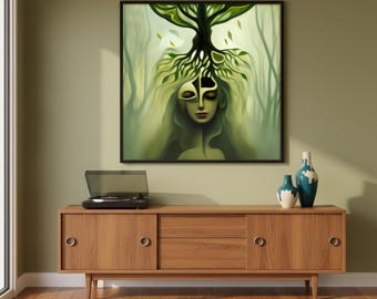 Tree of Life Goddess Art Print, Surreal Divine Feminine Wall Art, Mystical Nature Woman Poster, Spiritual Meditation Decor, Digital Download