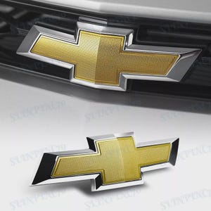 Insignia de la parrilla delantera con el nuevo logo de corbatín dorado para Chevy Camaro 2014-2022: reemplazo del logotipo de la parrilla de Chevrolet