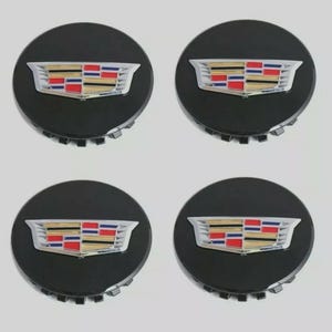 Juego de 4 tapacubos de repuesto para llantas Cadillac Escalade ESV de 67 mm con logotipo de escudo de color, compatible con modelos OEM 2015-2020.