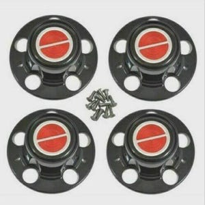 4 tapacubos cromados para Ford F150 Bronco Van (1980-1996), color negro y rojo, con logotipo