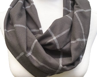 Gray and White plaid scarf - Infinity / Loop scarf