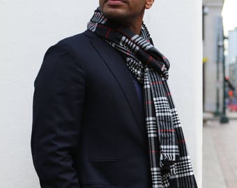 Black, White & Red Plaid Scarf