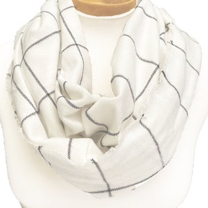 White and Black plaid scarf - Infinity / Loop scarf