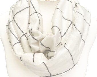 White and Black plaid scarf - Infinity / Loop scarf