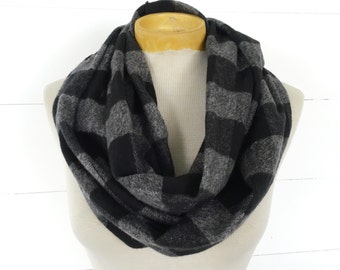 Black & Gray Gingham Plaid Scarf - Infinity / Loop Scarf