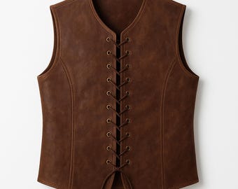 Handmade Men’s Brown Medieval Leather Vest | Vintage Style | Custom Made to Order