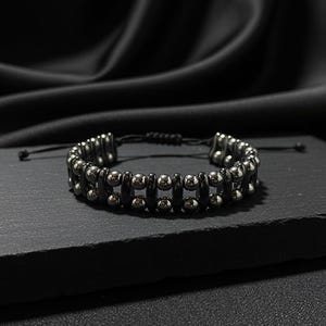 Handmade Hematite Stone Bracelet: Adjustable Healing Energy Jewelry
