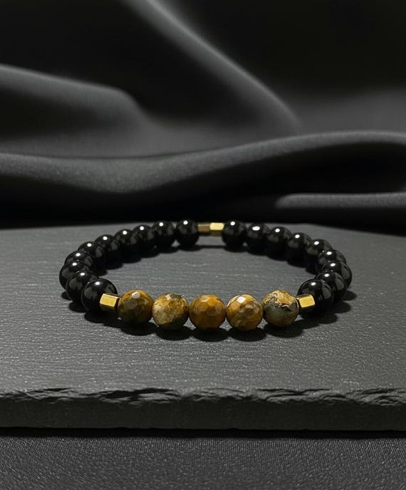 Peridot With Black Onyx, Mens Bracelets, Beaded Bracelet, Jade