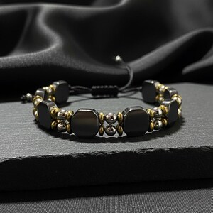 Adjustable Hematite Bracelet: Handmade Gemstone Healing Energy Jewelry
