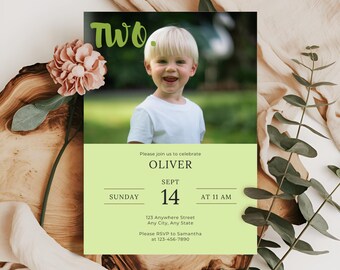 2nd Birthday Invitation Second Birthday Party Invite Boy Girl Birthday with Image Instant Digital Download Canva Template
