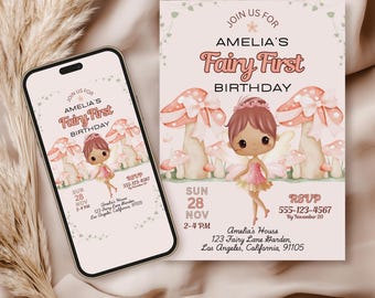 Fairy First Birthday Invitation Fairy 1st Party Invite Enchanted Forest Fairy Invitation Editable Printable Digital Canva Template
