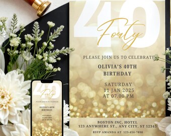40th Birthday Invitation 40th Invite Gold Birthday Invite Any Age Adult Birthday Invite Printable Digital Editable Canva Template