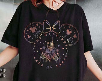 The Happiest Place One Earth Couple Comfort Colors Shirt, Mickey and Minnie Castle Shirt, Disney Family Trip Shirt, Disneyland Vacation Tee