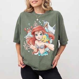 Retro Disney Ariel Comfort Colors Shirt, The Little Mermaid Princess Tee, Disney Birthday Girl Shirt, Disney World Trip Shirt Moss/Military Green