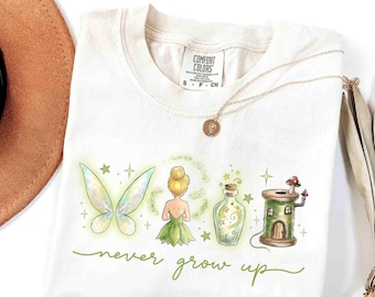 Retro Never Grow Up Disney Tinker Bell Shirt, Neverland Fairy Shirt, Magical Disney Vacation Tee, Disney Princess Comfort Colors Shirt, WDW