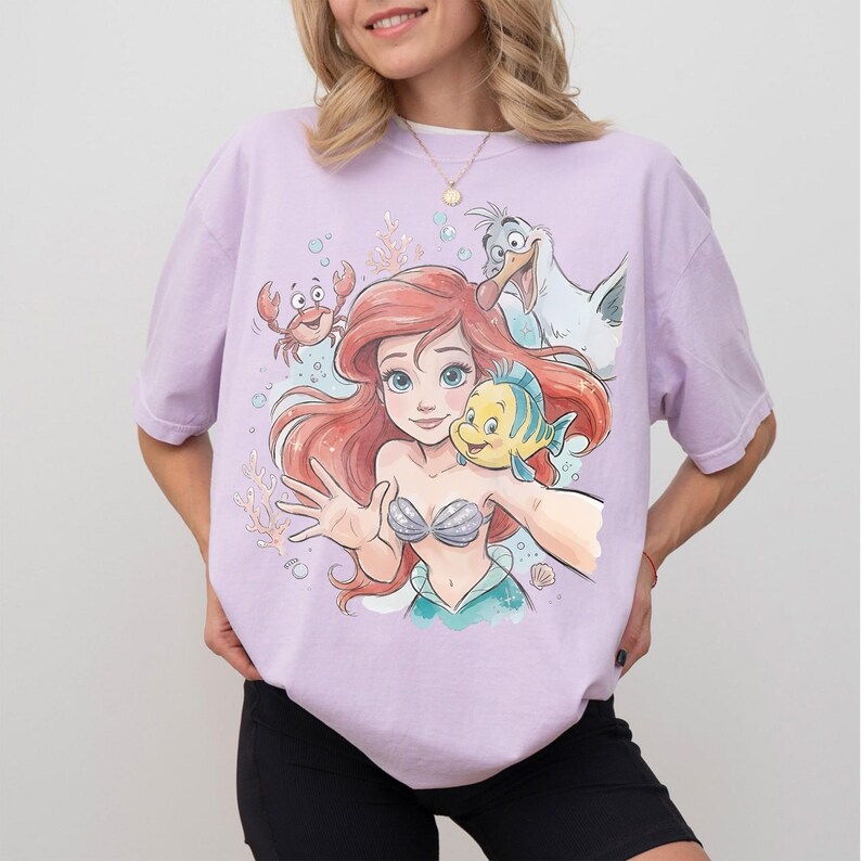 Retro Disney Ariel Comfort Colors Shirt, The Little Mermaid Princess Tee, Disney Birthday Girl Shirt, Disney World Trip Shirt Orchid/Lilac