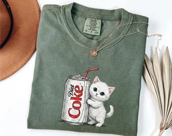 Cute Cat White Diet Coke Comfort Colors T-Shirt, Diet Coke Lover, Diet Coke Merch, Soda Lovers Shirt, Diet Coke Gifts, Diet Coke Gift Shirt