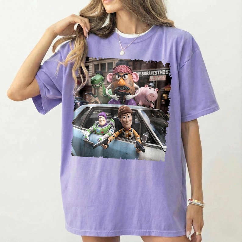 Funny Toy Story Gangster Comfort Colors Shirt, Retro Woody Buzz Bootleg Tee, Disney Pixar Toy Story Graphic Tee, Disney Matching Shirt Violet