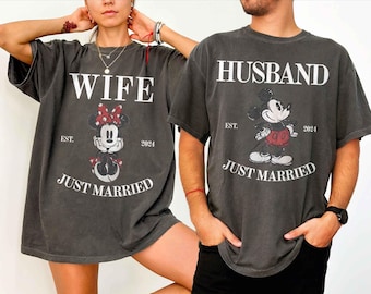Comfort Colors® Wife Husband Matching Shirts Custom Just Married Disney Shirt, Just Married Gifts, Disney Honeymoon Gifts, Newlywed Shirts