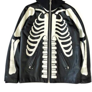Men&#39;s Skeleton Design Motorcycle Racing Black Biker Leather Jacket