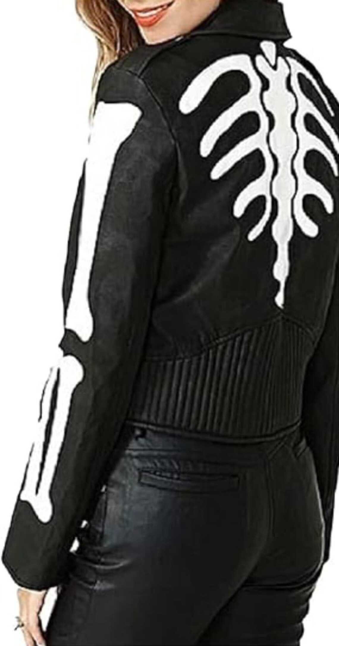 Handmade Skeleton Leather Jacket | Halloween Biker Jacket | Black White ...
