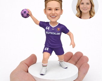 Figura cabezona personalizada de jugador de balonmano - Regalo personalizado para equipo de balonmano - Figura deportiva hecha a mano a partir de una foto - Regalo de agradecimiento para el entrenador