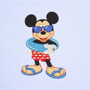 Mickey zomer zwembad borduurwerk ontwerp strandvakantie cartoon digitaal patroon