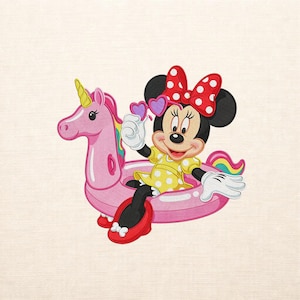 Disney Minnie Unicorn Float Embroidery Design Summer Pool Party Digital Download