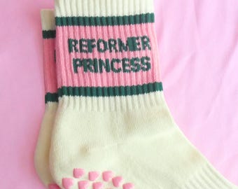 Calcetines de Pilates Reformer Princess con agarre, rayas vintage. Tallas: EE. UU. 5-10 / UE 35-41.