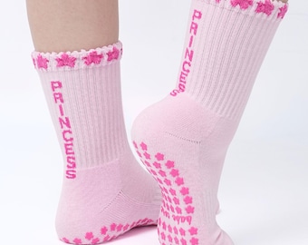 Calcetines antideslizantes Princess Grip - Calcetines antideslizantes con flores rosas para pilates, yoga, barra y más.