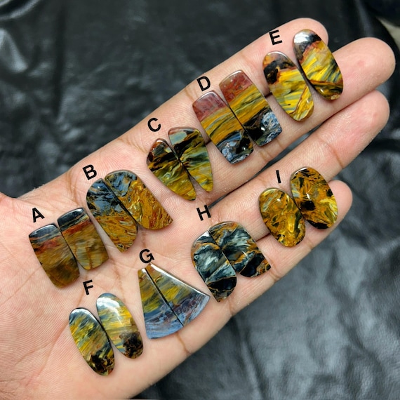 Pietersite Cabochon Earring Pair: Golden Gemstone for Jewelry Making