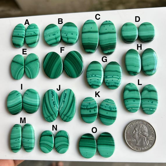 Malachite Pair Cabochon, AAA Grade Gemstone for Jewelry Making
