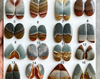 Polychrome jaspis paar cabochons, bijpassende woestijnjaspis edelstenen voor oorbellen, sieraden maken